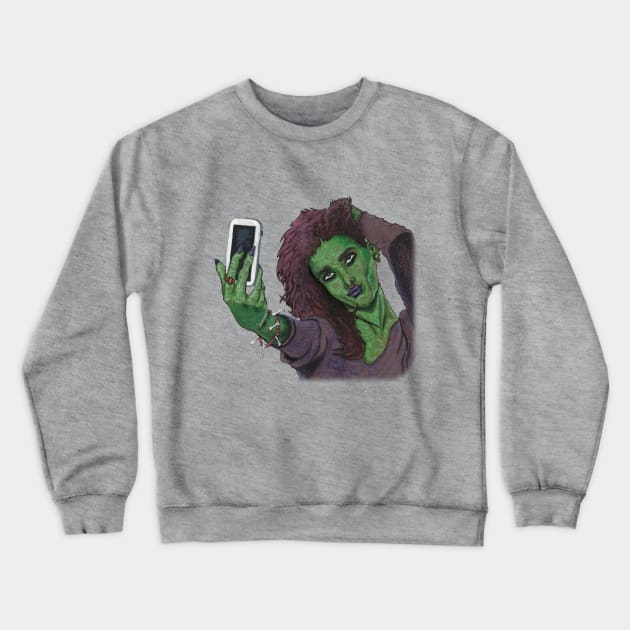 Goblin Cell Phone Instagram Selfie Crewneck Sweatshirt by Helms Art Creations